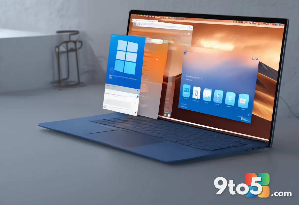 A small digital 'drop' thread of messages and photos dissolving into a OneDrive-style cloud, rendered as soft glowing sq