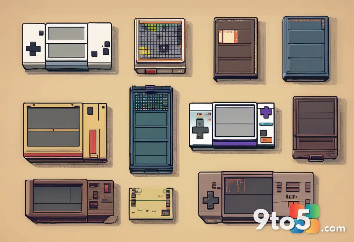 A close-up of vintage puzzle game cartridge-style boxes including a Tetris-labeled case, dust motes in sunlight, cozy re