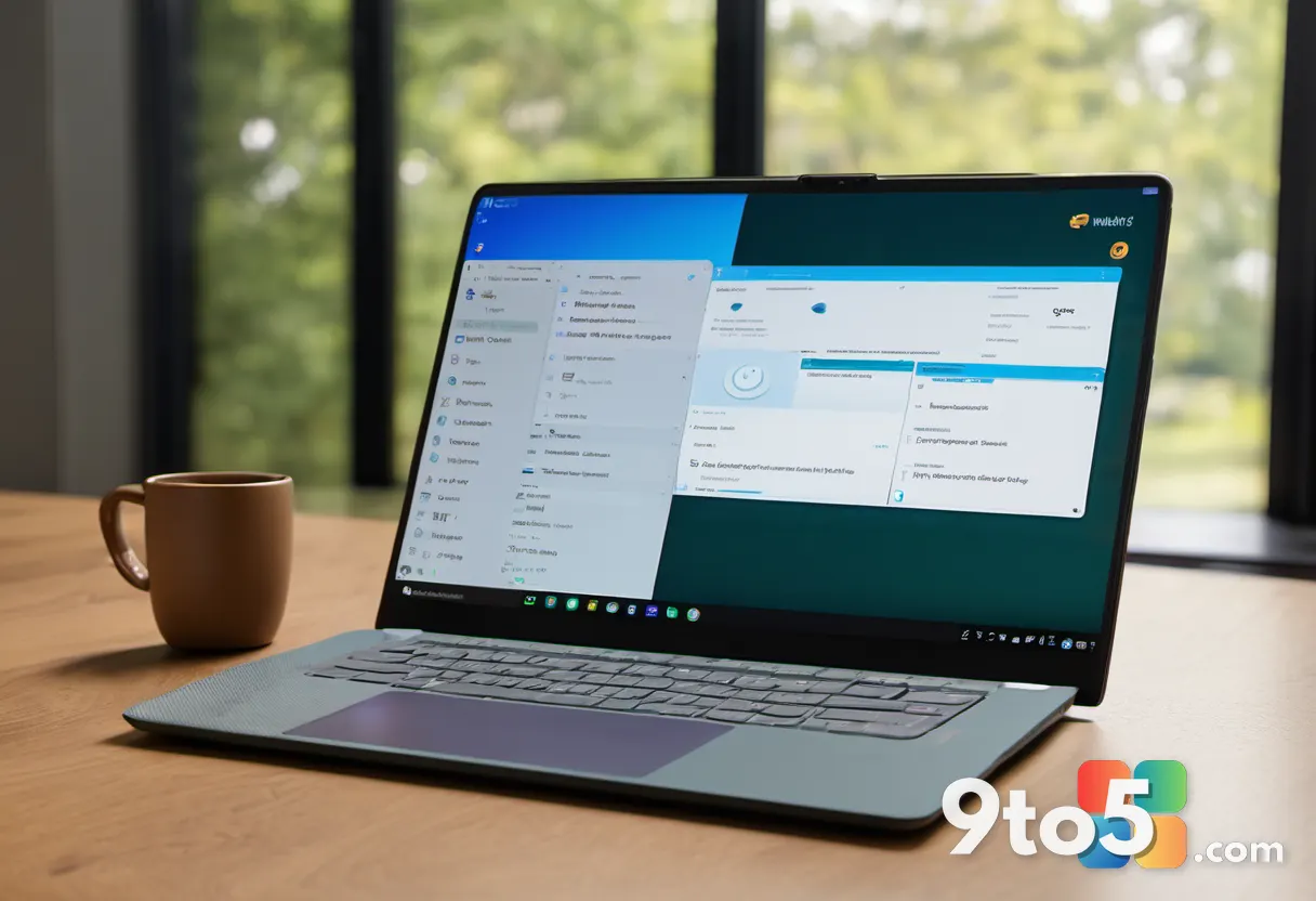 A close-up photograph of a modern laptop screen displaying a clean Windows 11 Settings interface with soft shadows and r