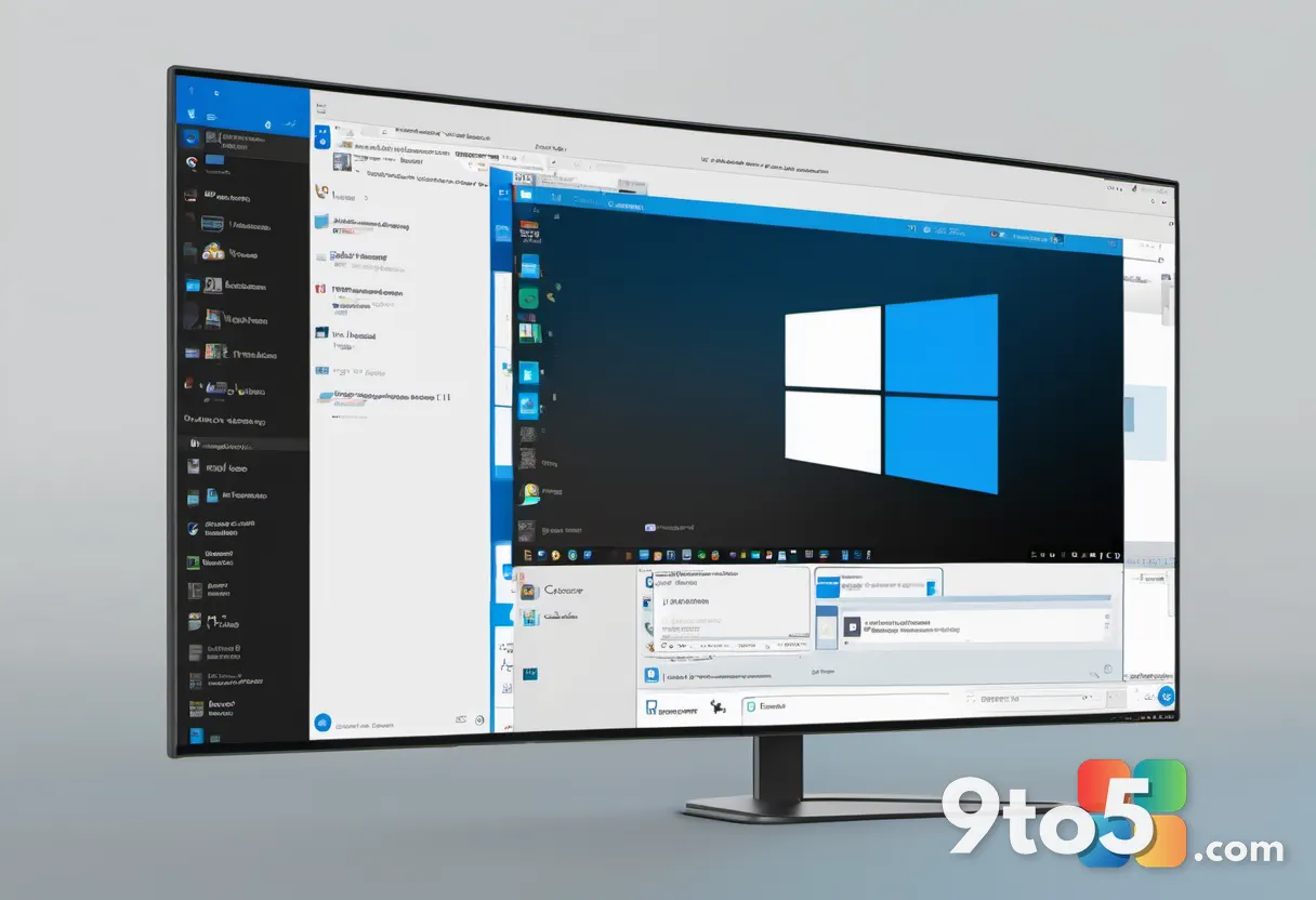 A split composition showing a Windows logo on one side and a LinkedIn logo on the other, connected by flowing digital da