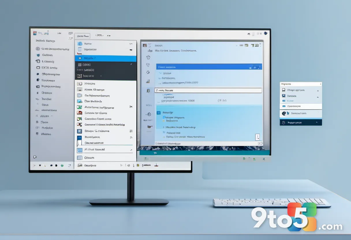 A close-up of a Windows 11 desktop showing a modern right-click context menu with a list of commands, soft blue glow, mi