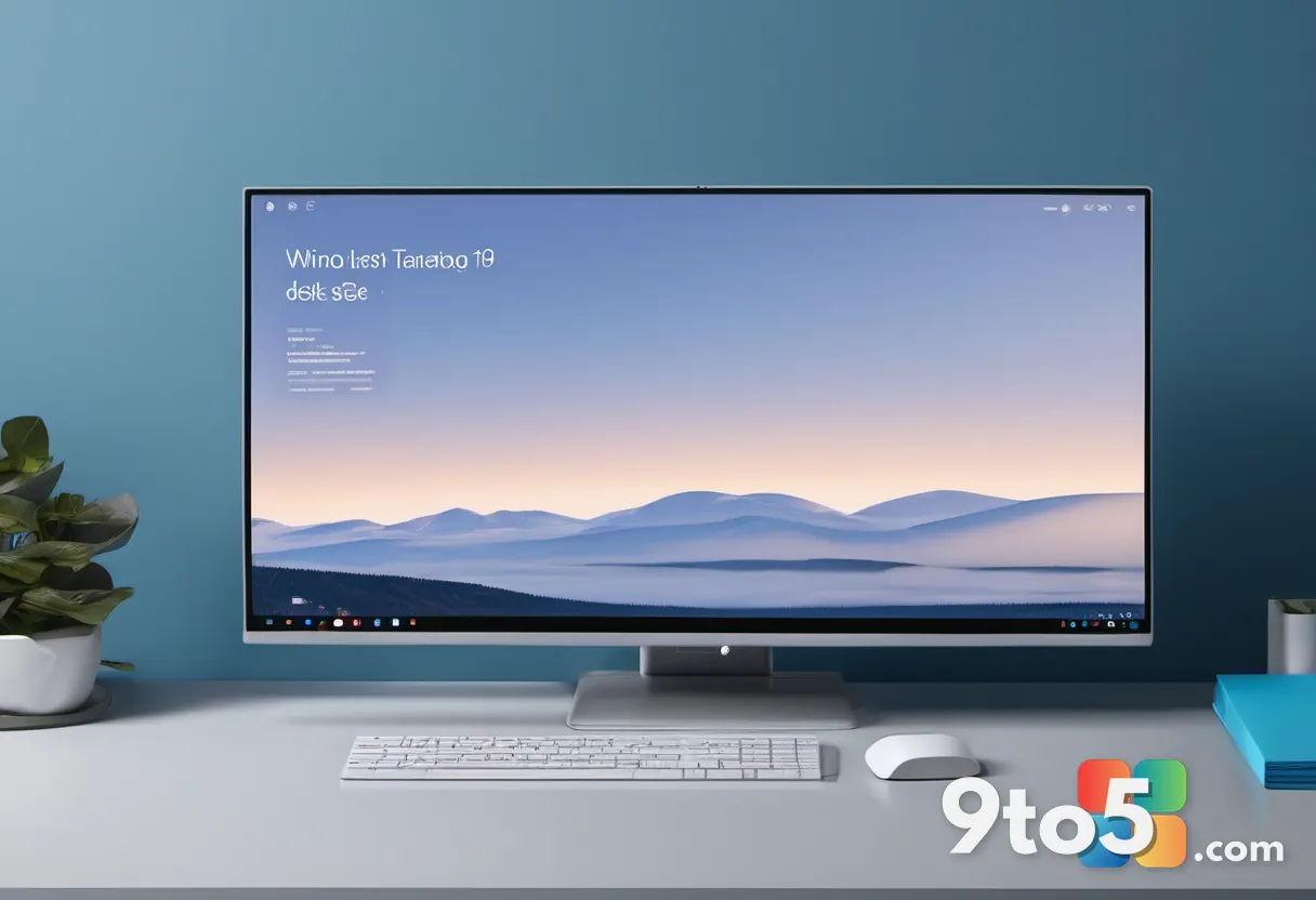 A Windows 11 desktop with the taskbar positioned along the top edge of the screen, clean modern wallpaper, cool blue ton
