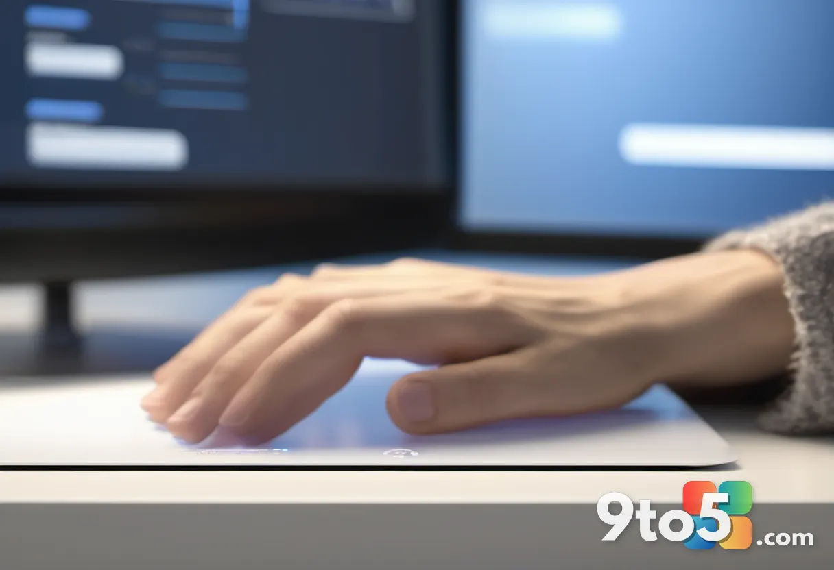 Close-up of a hand using a mouse to click a highlighted section in a digital document, shallow depth of field, warm offi