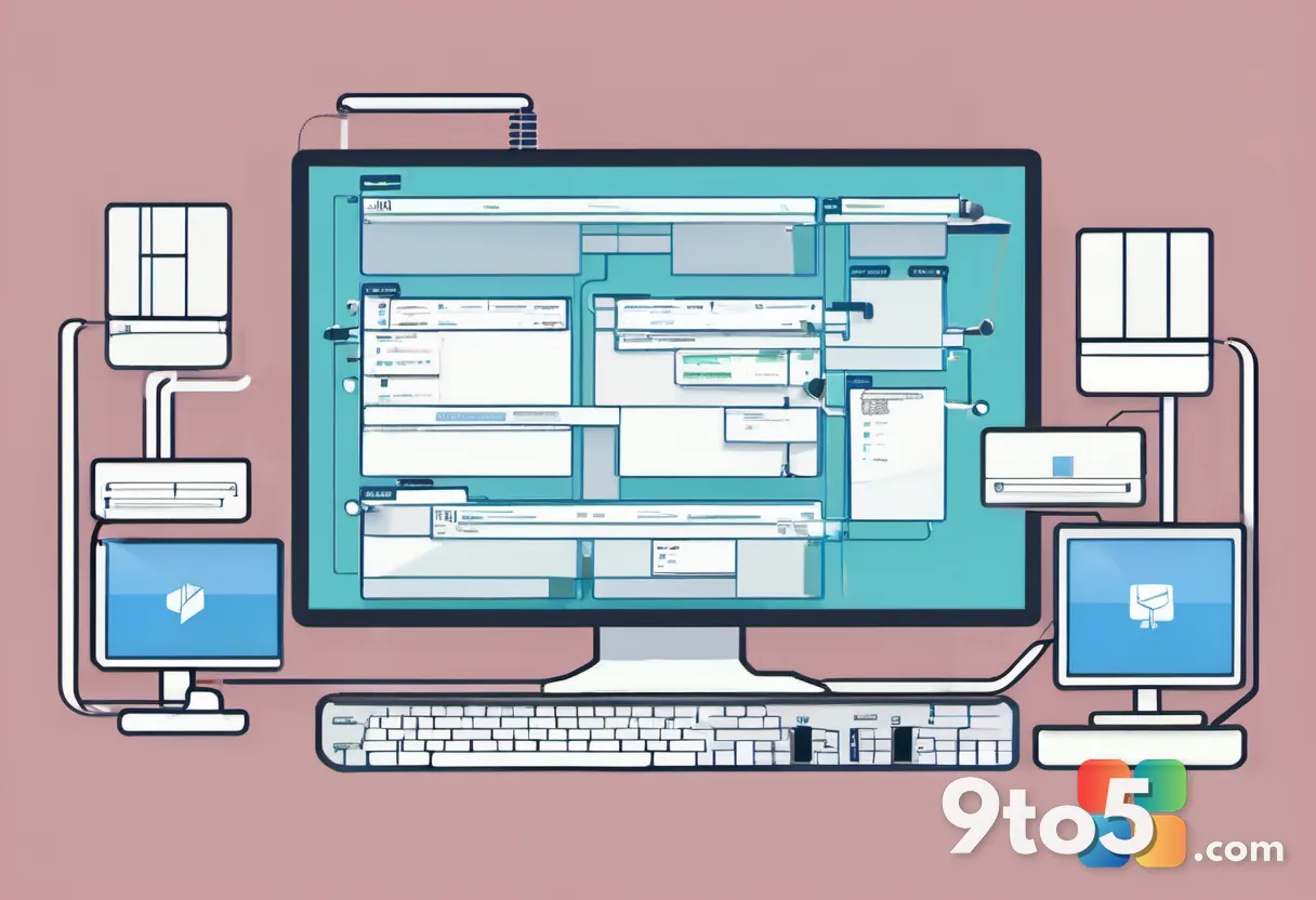 A stylized network diagram showing a central server distributing updates to multiple desktop icons, representing phased 