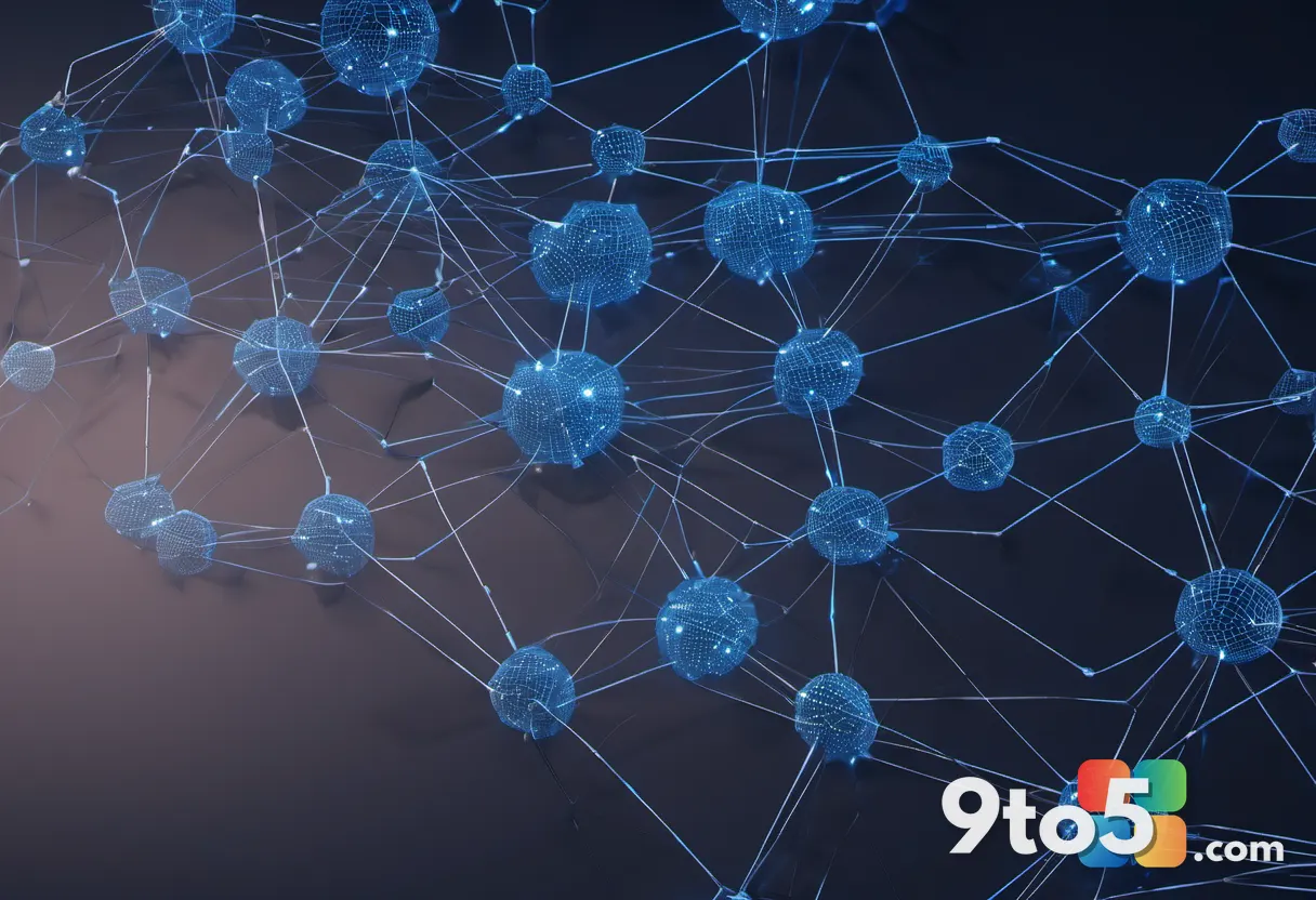 An abstract visualization of cloud identity security, glowing connected nodes forming a network against a deep blue back