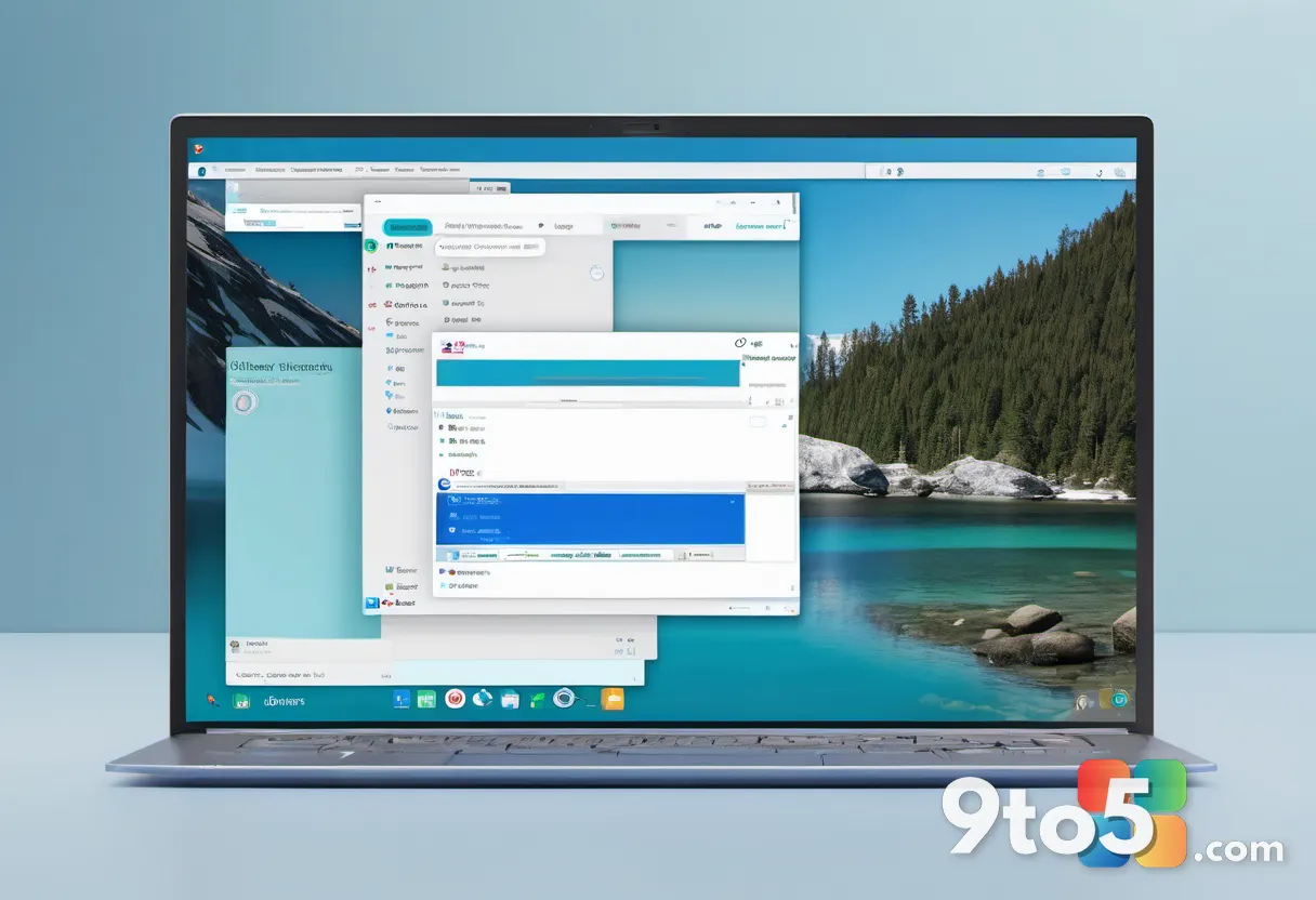 A crisp product shot of a laptop screen displaying the Windows App SDK interface with WinUI controls, cool blue tones, m