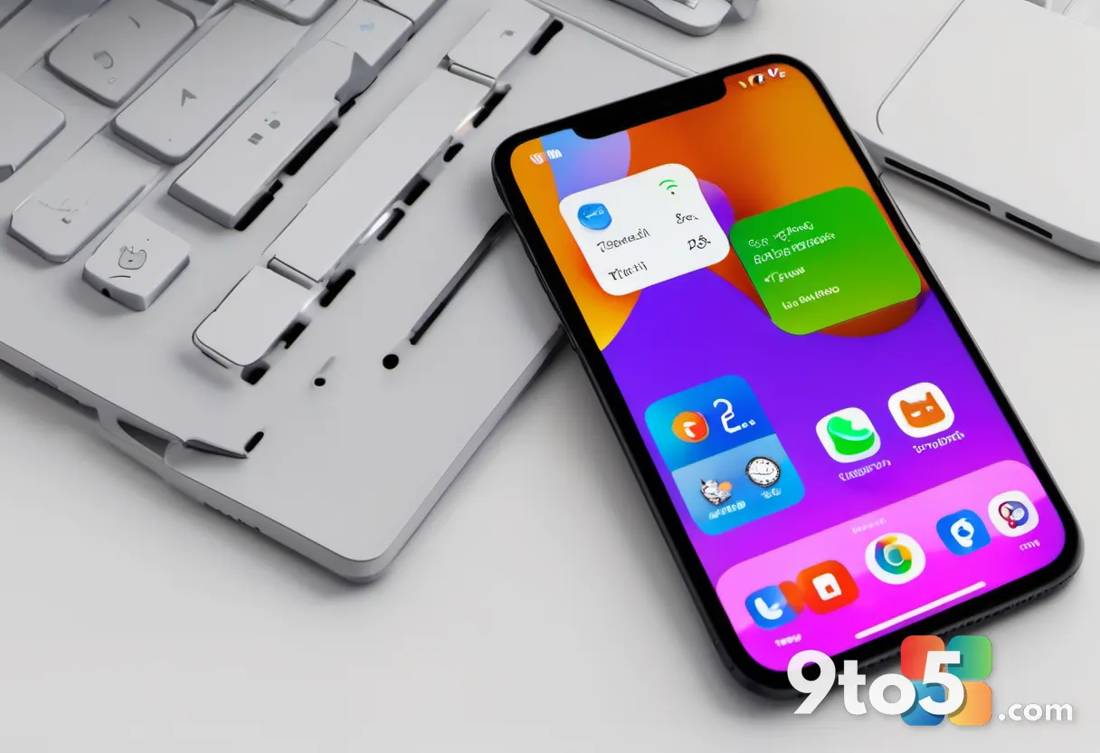 Close-up of a smartphone screen displaying the new colorful Copilot app icon against a white background