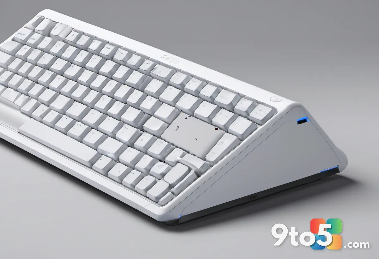 A compact mini PC keyboard with a prominent Copilot key, showcasing hardware integration