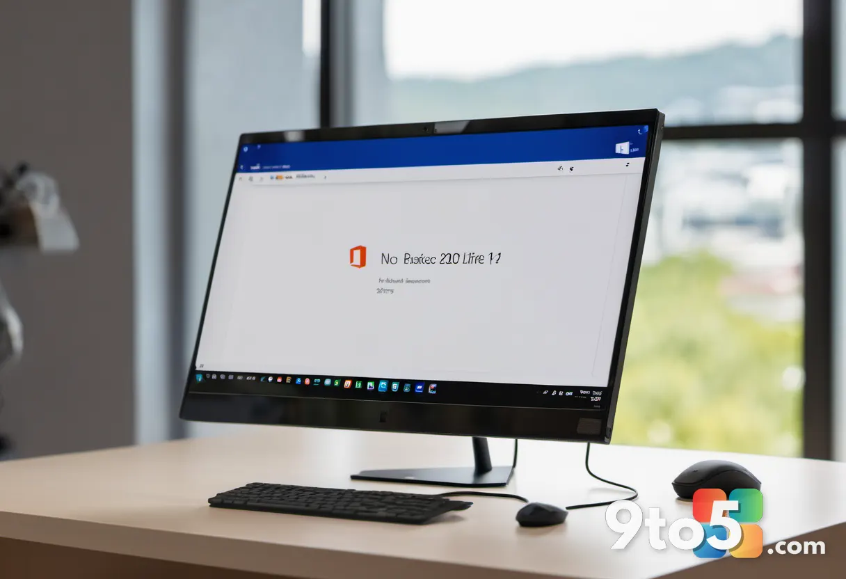 A close-up of the Microsoft Office 2024 logo on a high-resolution monitor, with a blurred background of a bright, modern