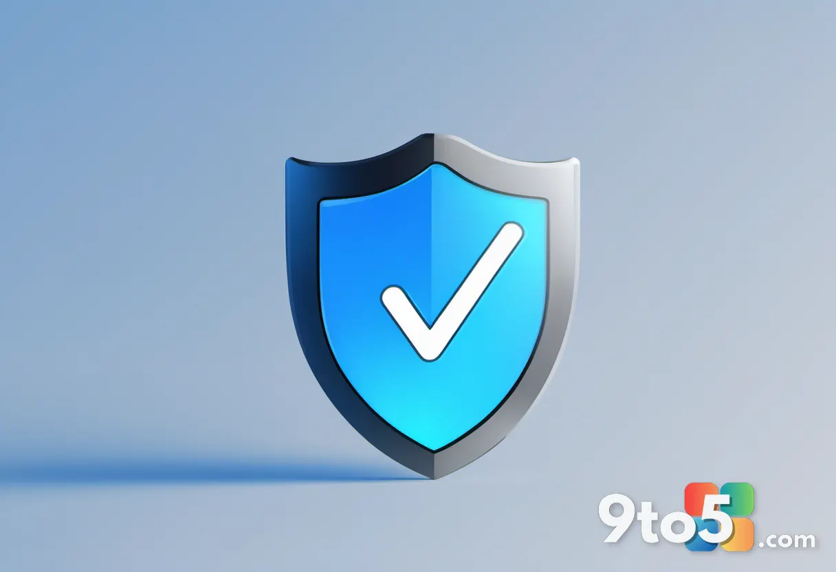 A minimalist illustration of a shield with a checkmark, symbolizing security and lifetime ownership, on a blue gradient 