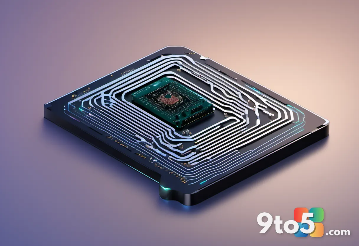 Abstract digital illustration of data streams flowing into a central processor core, symbolizing efficient memory manage
