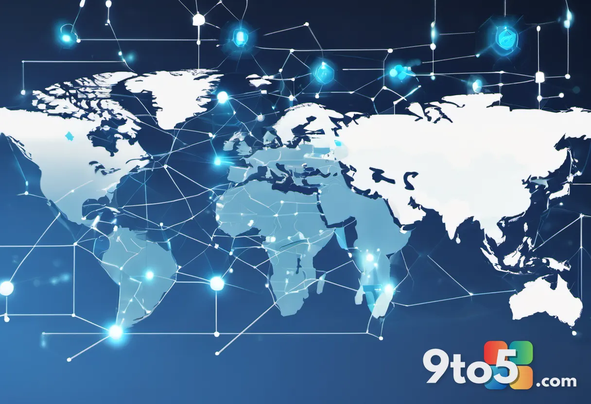 A conceptual illustration of a global network with glowing nodes representing different AI models, with one node highlig