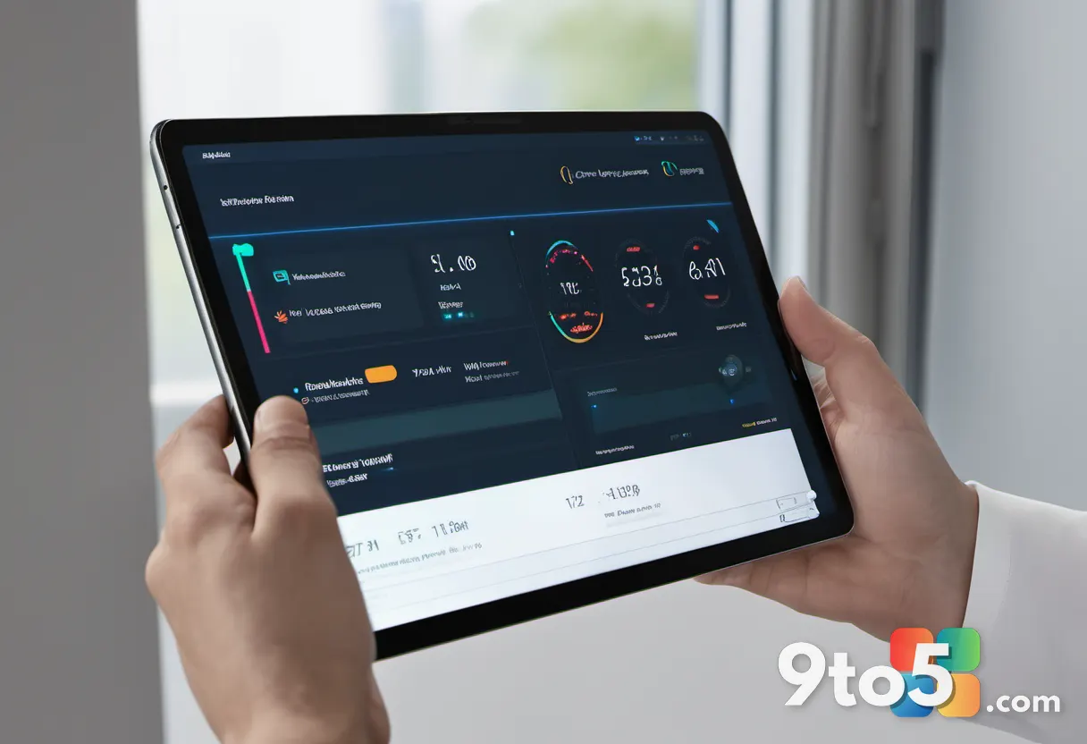 A hand holding a tablet displaying a simplified dashboard with backup progress bars, symbolizing easier admin control.