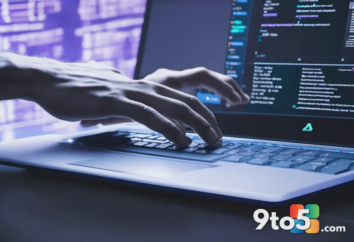 A close-up of a developer's hands typing on a keyboard with a blurred VS Code screen in the background, emphasizing prod