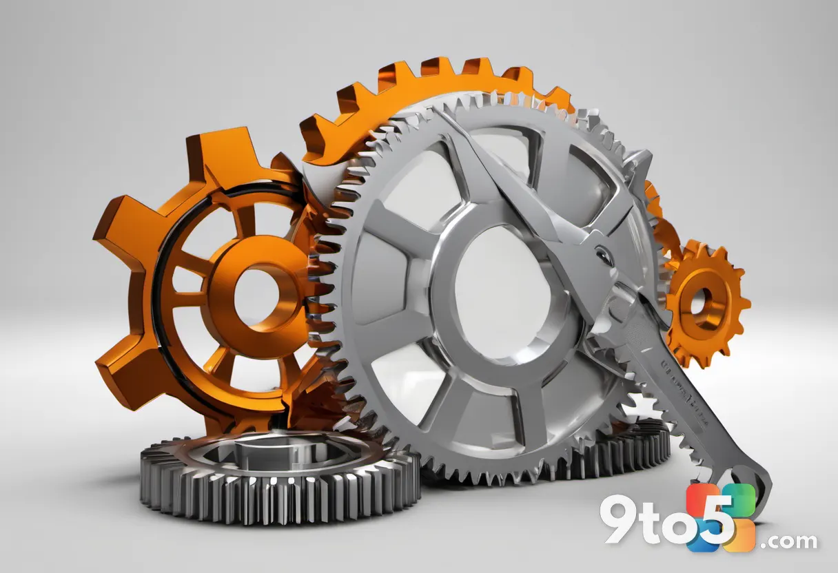 A 3D render of a Windows logo being repaired by a digital wrench and gear, symbolizing system recovery, on a white backg