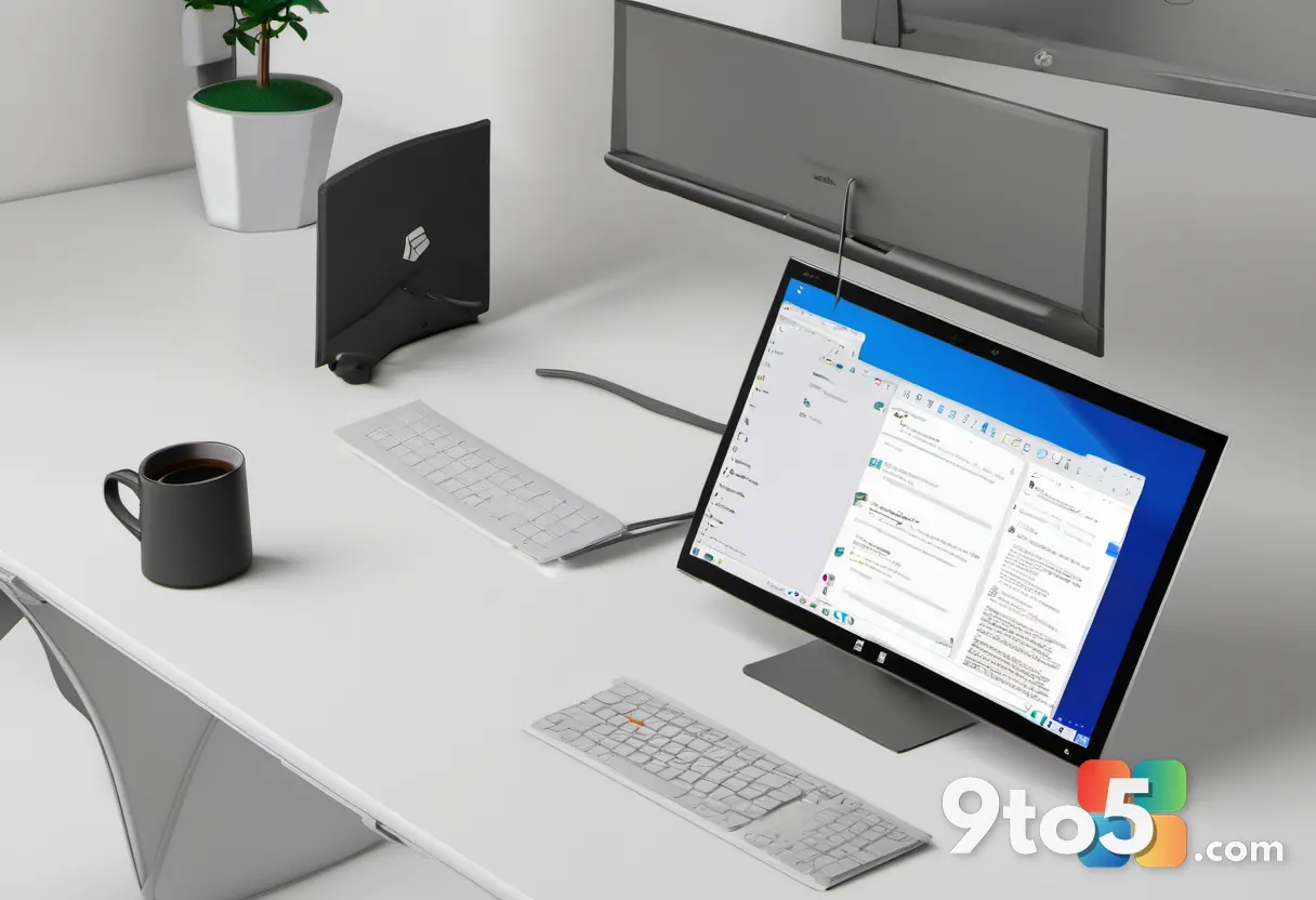 A web browser open to the Microsoft 365 admin center on a clean desk with a coffee cup, top-down angle, modern workspace