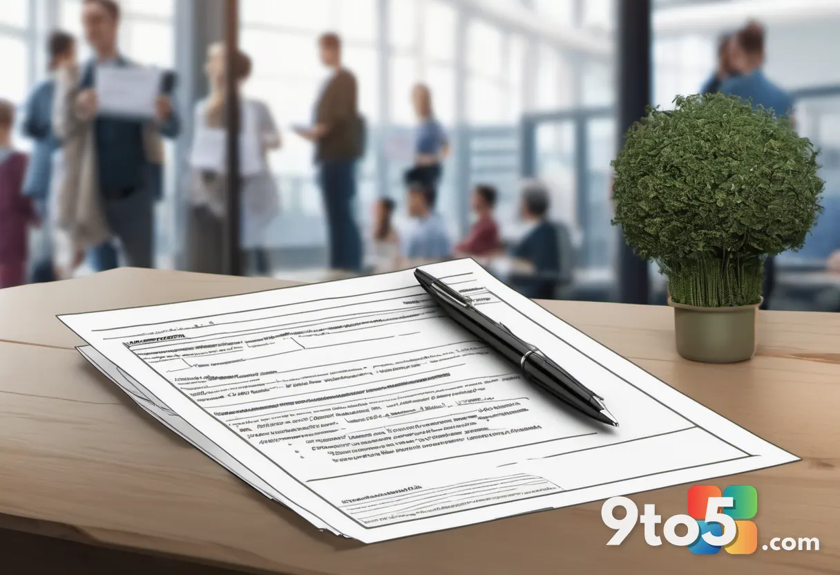 A close-up photo of a printed petition document on a wooden table, with a pen resting on it and a blurred crowd of peopl