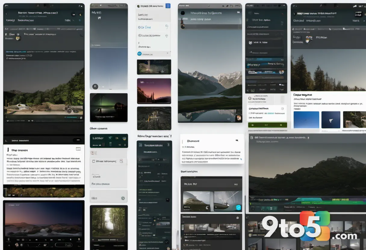 A split-screen view of a sharing panel showing desktop thumbnails on the left and a large preview window on the right, r