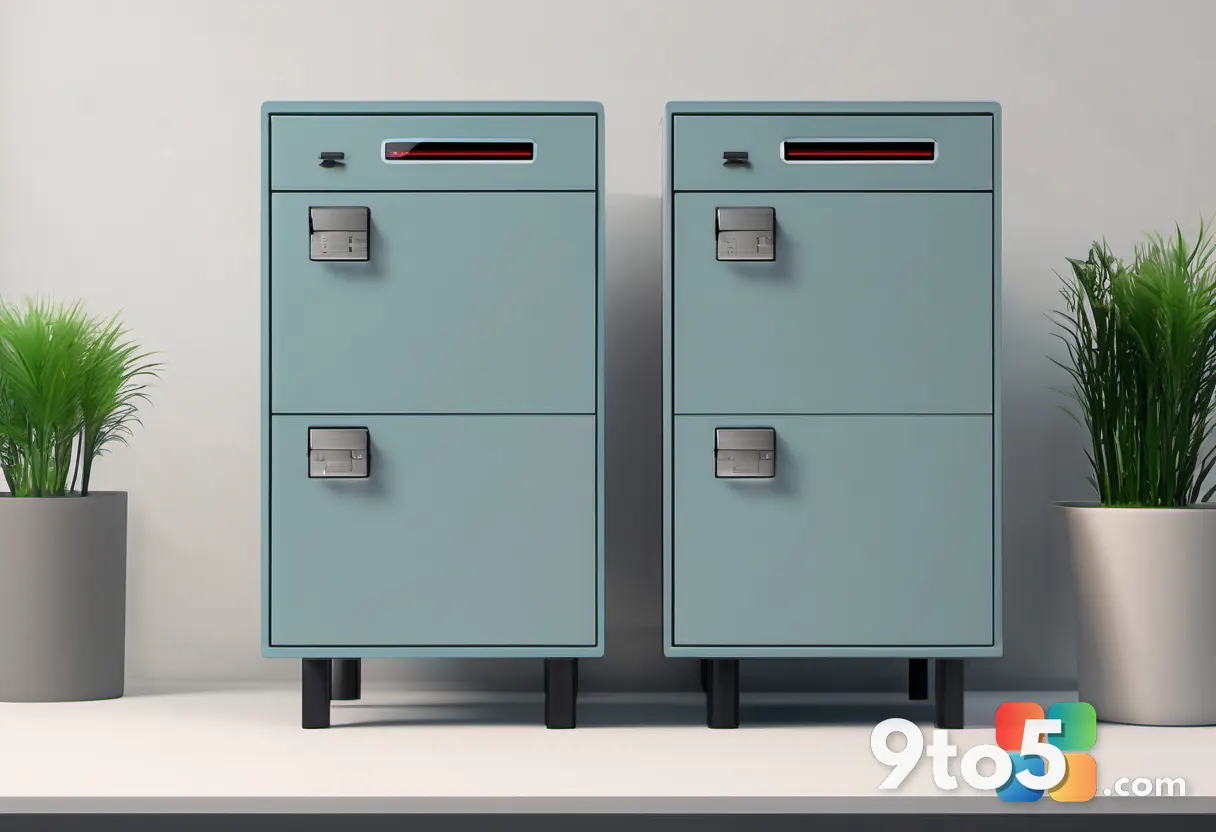 A split-screen digital illustration showing a traditional locked file cabinet on the left and a modern unlocked digital 