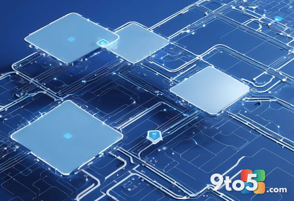 An abstract representation of digital connectivity with interlocking nodes and pathways in vibrant blue and white, symbo