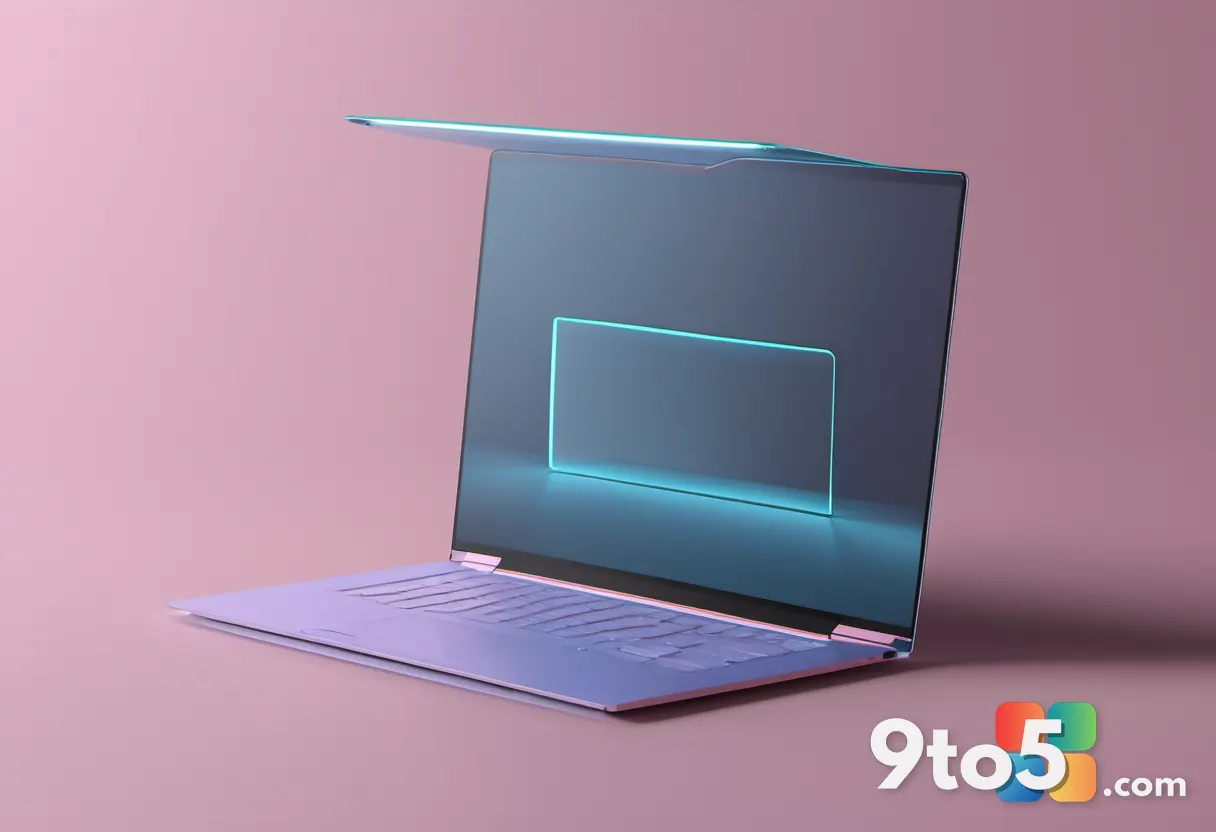A minimalist 3D render of a Windows 11 laptop with a glowing recovery shield icon hovering above it, set against a clean