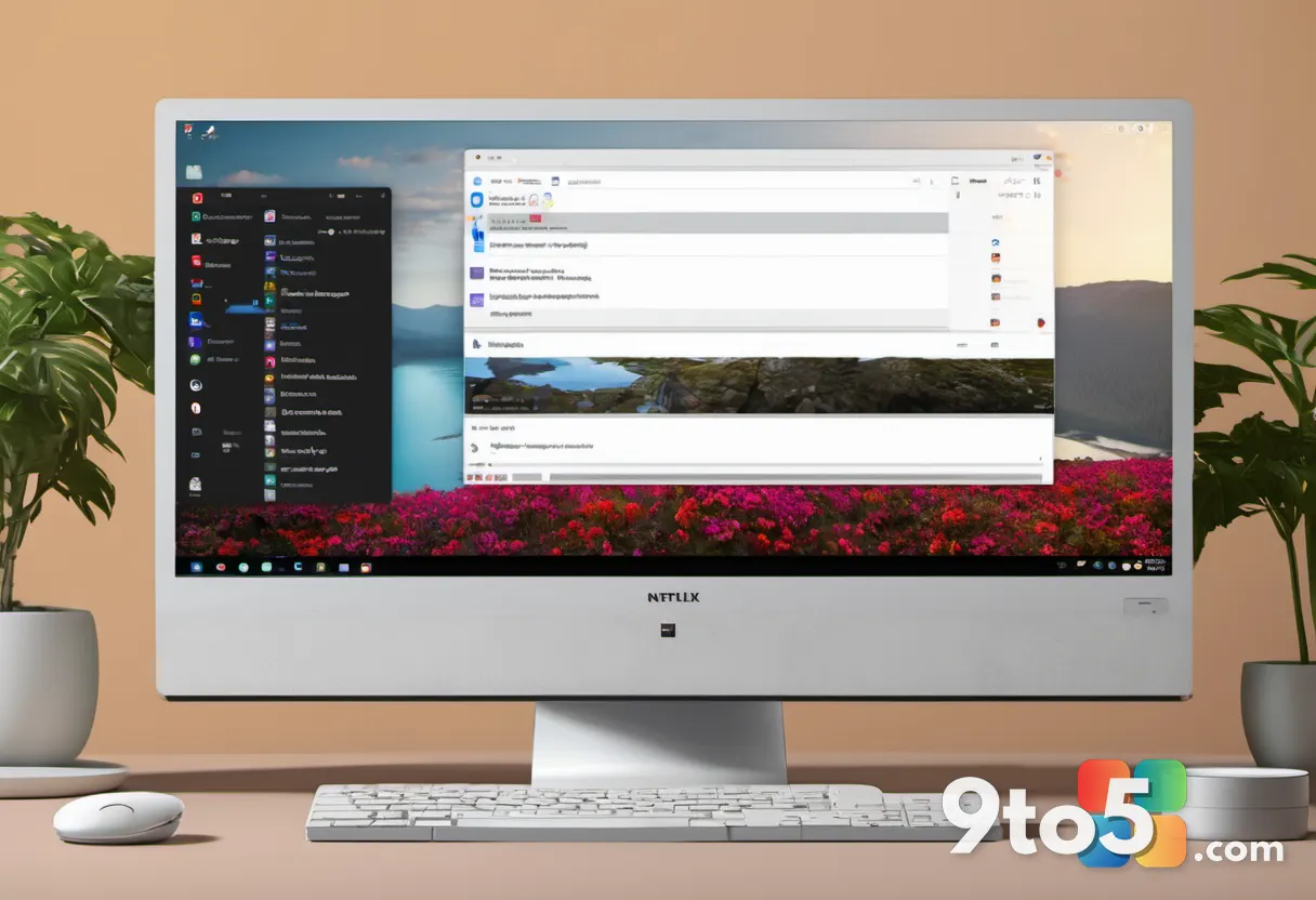 A user typing on a keyboard with a Windows 11 desktop visible on screen, showing the Chrome browser open to Netflix, war