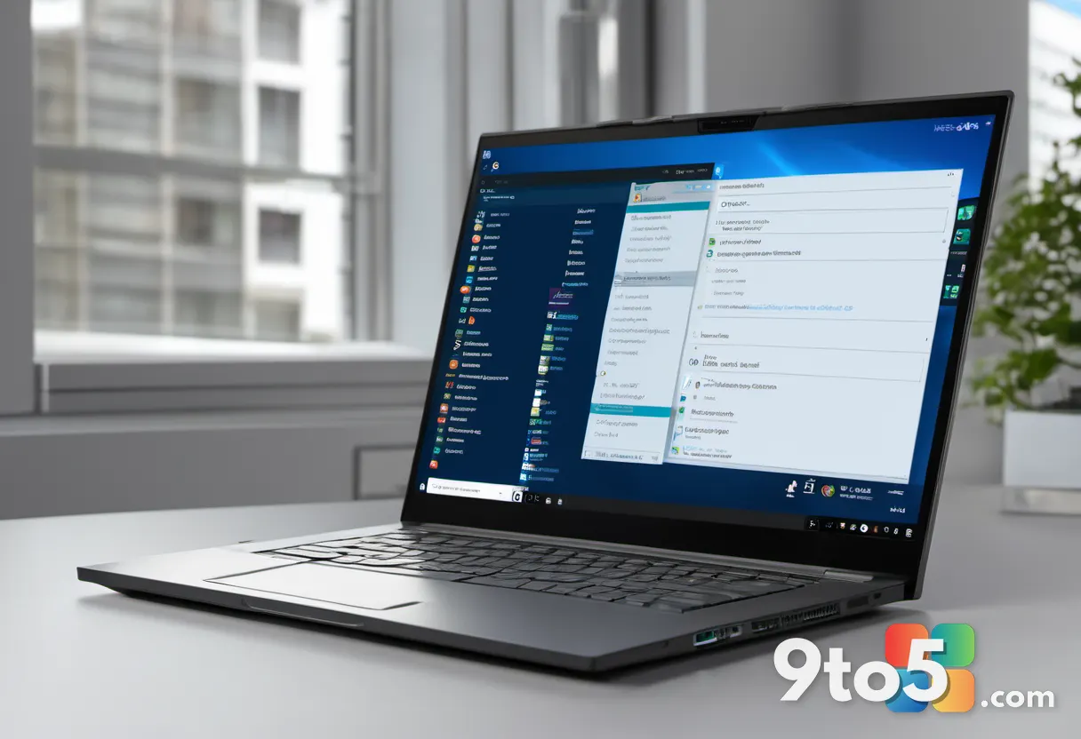 A laptop screen displaying PowerShell commands, with a faded WMIC icon in the background, representing the transition fr