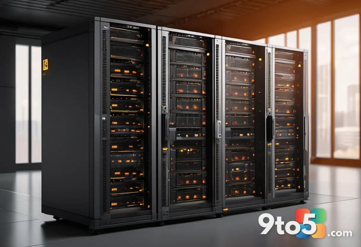 A close-up photograph of a modern server rack with blinking amber warning lights, representing enterprise systems under 