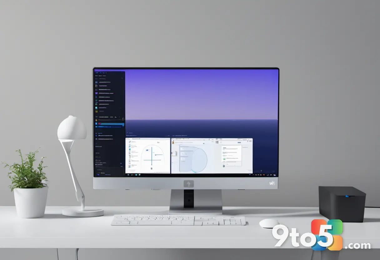 A minimalist desk setup showing a Windows 11 desktop with a security dashboard open, emphasizing user vigilance and syst