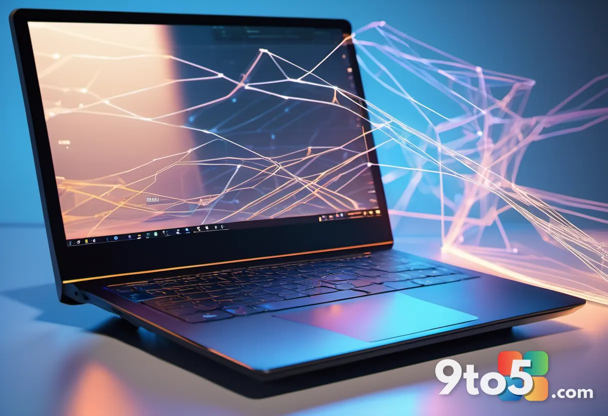 A close-up of a modern router and laptop connected by glowing data streams, symbolizing fast and secure internet connect