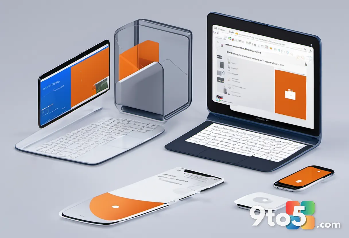A split-screen illustration showing a smartphone, laptop, and tablet connected by a secure mesh network, representing cr
