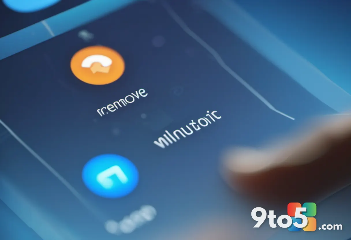 A close-up of a finger tapping a 'Remove' button on a digital settings interface, soft bokeh background in blue tones.