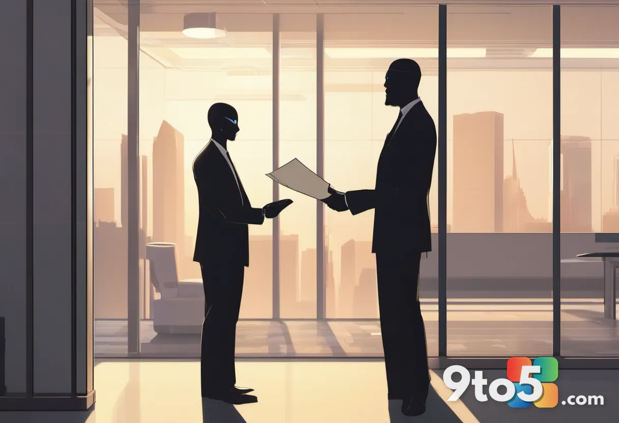 Two silhouetted figures in business attire facing off, with one holding a document labeled 'Trade Secrets' and the other