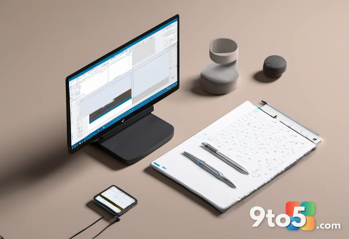 A notebook and pen beside a tablet displaying a drafting interface with tone and length sliders, warm desk lighting, cle