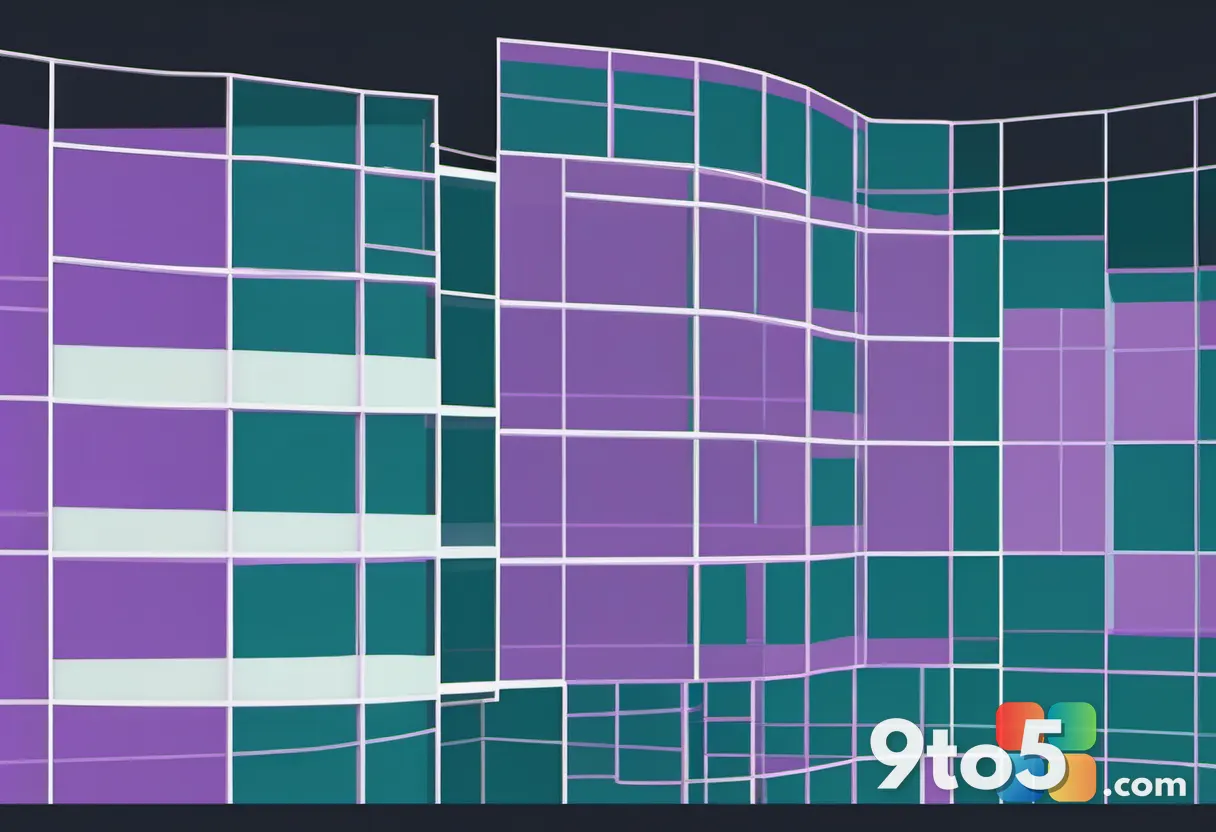 A minimalist illustration of overlapping transparent window panes arranged in a grid pattern on a dark desktop backgroun