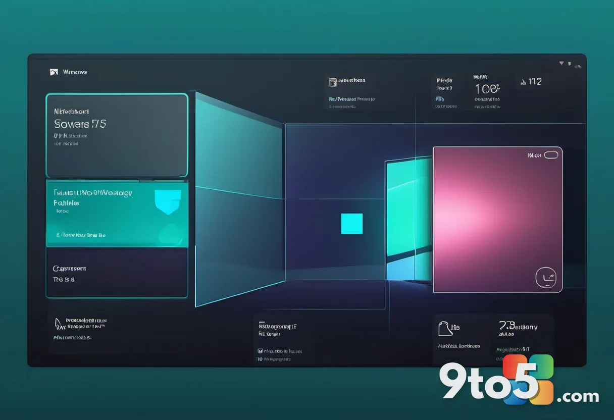 A minimalist illustration showing multiple overlapping application windows with a glowing arrow hopping between them, on