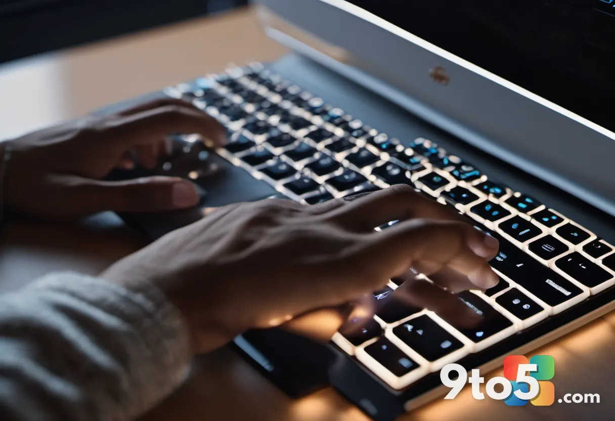 A close-up photograph of a person's hands on a backlit keyboard, index finger pressing the Alt key, shallow depth of fie