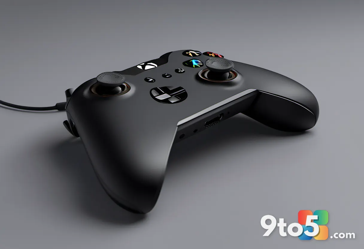 A close-up of the back of a black Xbox controller prototype, highlighting updated trigger locks and a redesigned rubberi