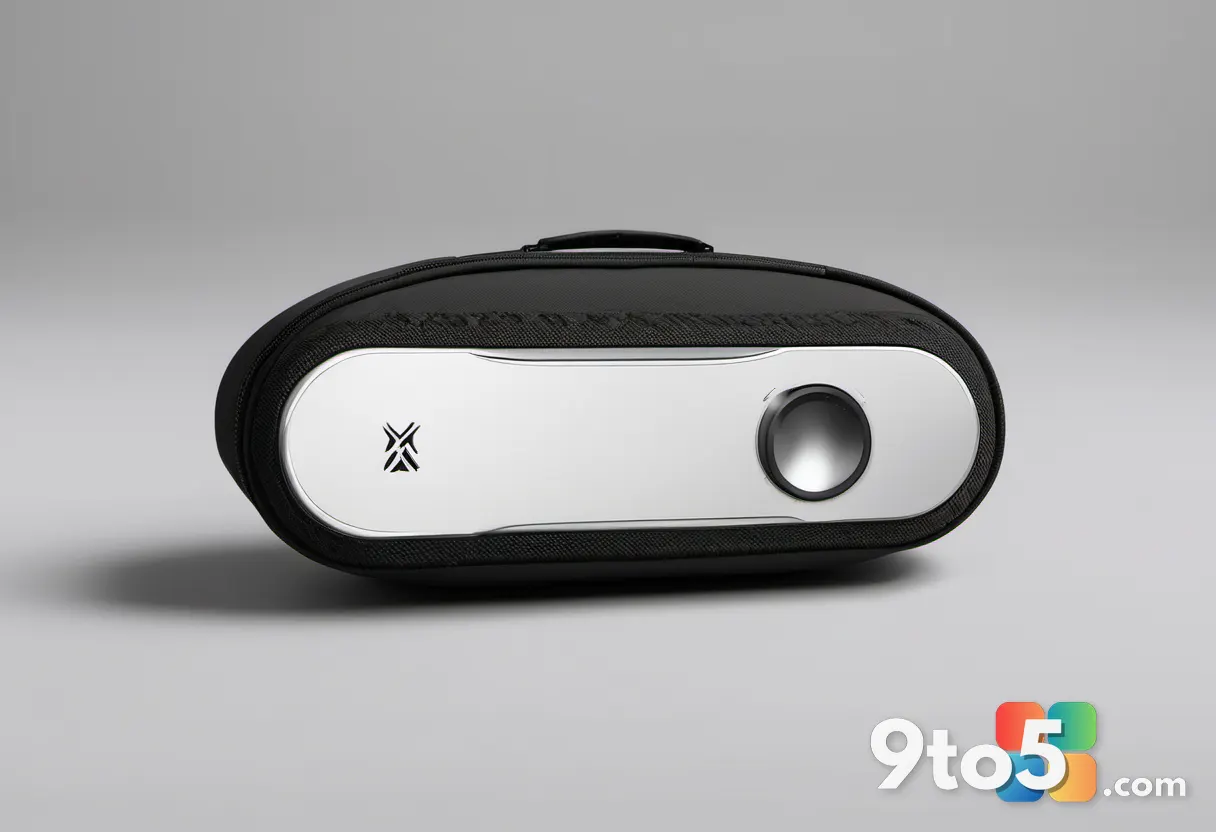 A black Xbox Elite Series 3 prototype controller sits inside a modern, oval-shaped hardshell carrying case, displayed on