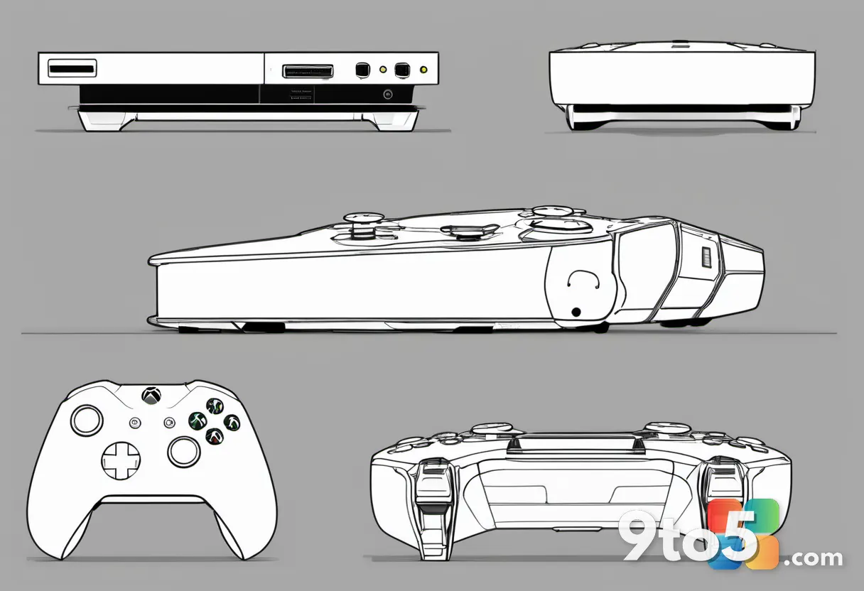 A split comparison image showing the Xbox Elite Series 2 controller on one side and the leaked Elite Series 3 prototype 