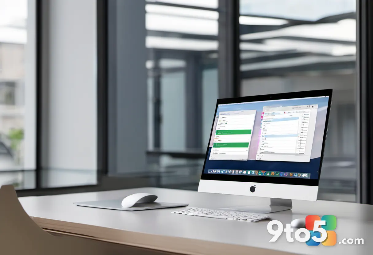A split composition showing a budget Windows laptop and an Apple MacBook side by side on a clean desk, representing the 