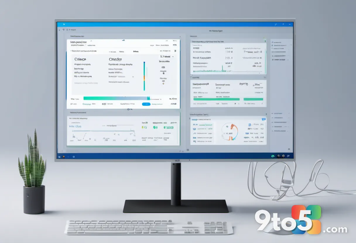 A clean, modern digital illustration of a Windows 11 system information window displaying memory stats, surrounded by fl