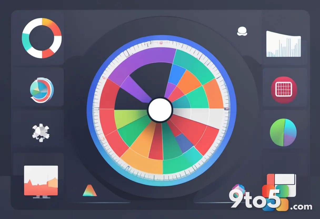 A minimalist graphic showing a pie chart of memory usage with various application icons surrounding it, set on a dark gr