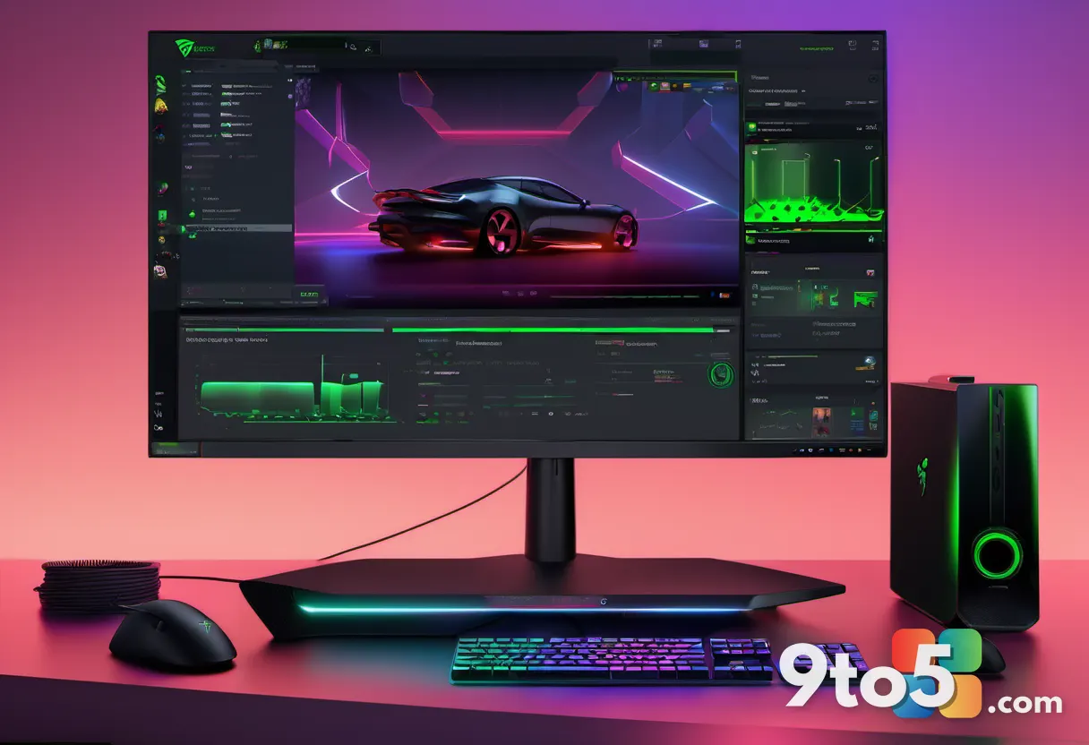 The full-size Razer Huntsman V3 Pro connected to a monitor, displaying the Razer Synapse software interface on the scree