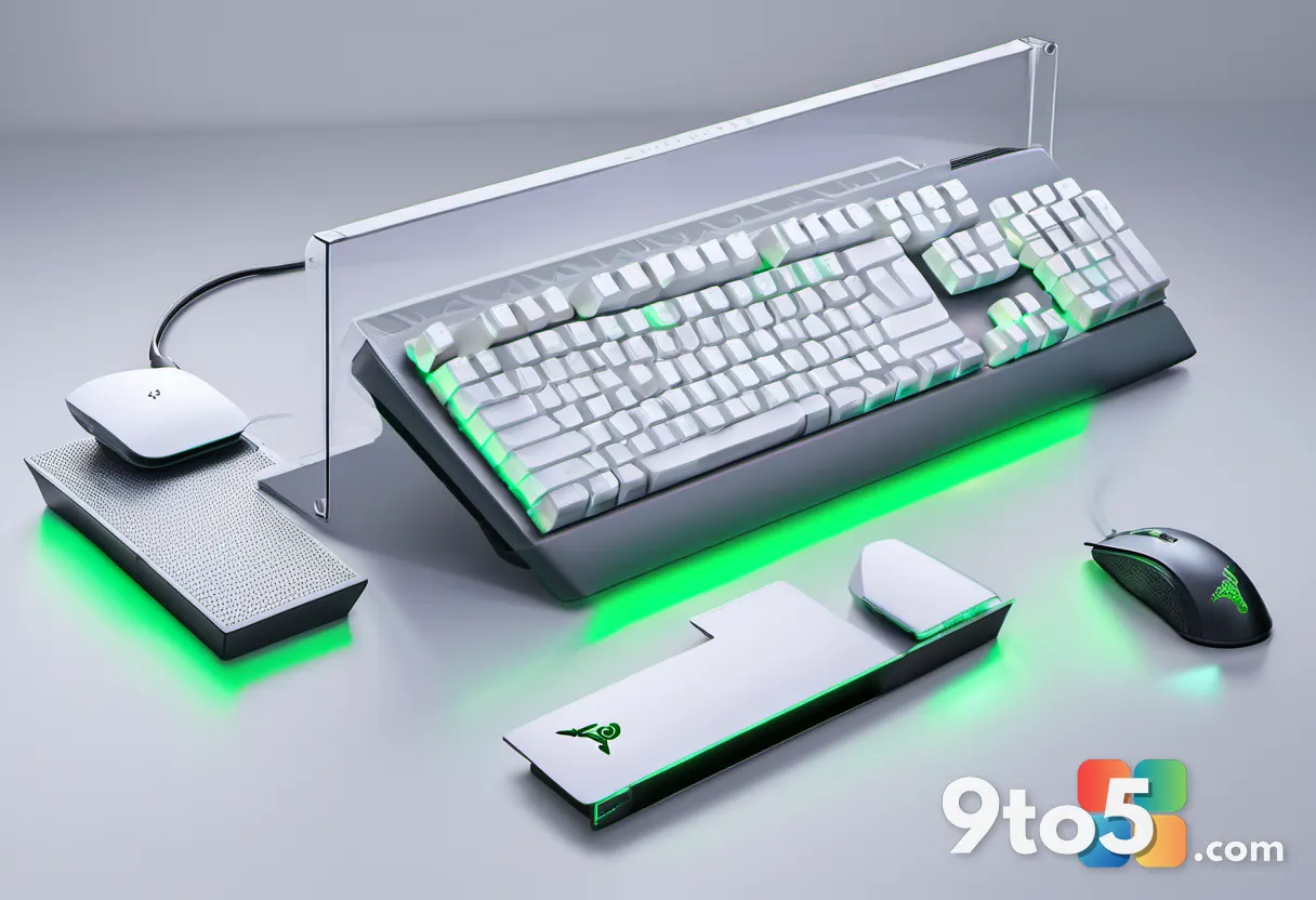 A top-down view of the Razer Huntsman V3 Pro TKL on a clean white desk, emphasizing the compact layout and aluminum buil
