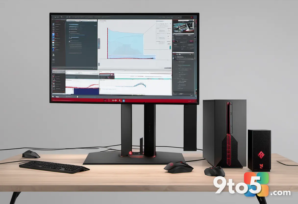 A modern HP Omen 45L gaming desktop tower with its side panel removed, showcasing internal components like the CPU and G