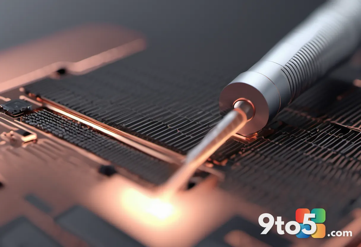 A macro shot of a syringe applying a small dot of grey thermal paste onto the center of a clean copper CPU heat spreader
