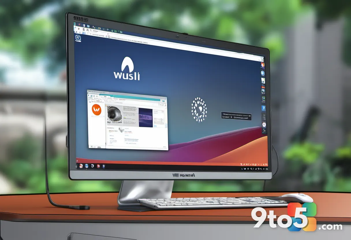 A close-up of a computer screen displaying the WSL logo alongside the Ubuntu penguin mascot, representing the partnershi