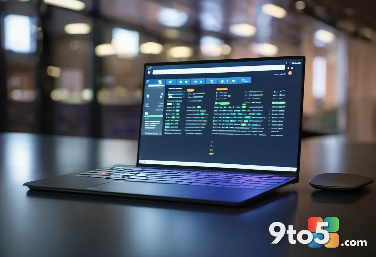 A close-up of a laptop keyboard with glowing keys, a hand hovering over the trackpad, and a blurred terminal window visi