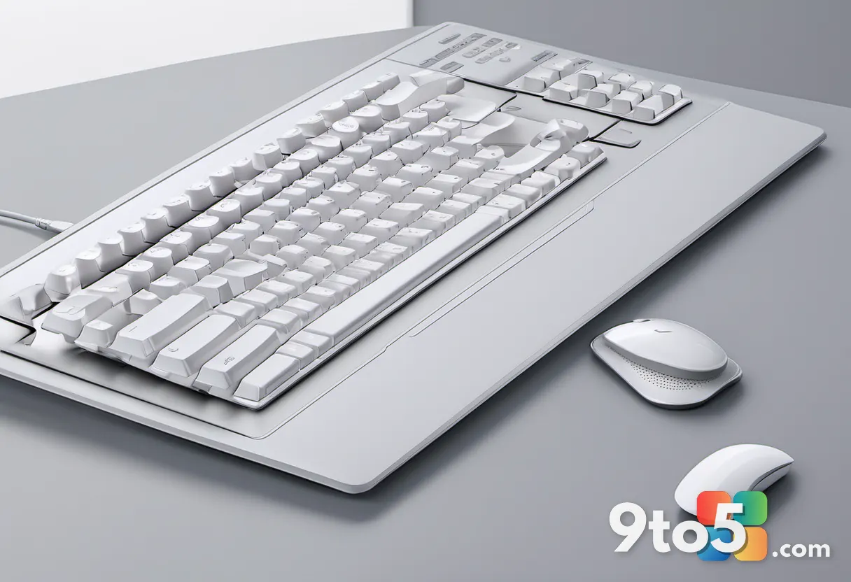 A hand pressing the Win and V keys on a sleek keyboard, shallow depth of field, focus on the keys, modern office setting